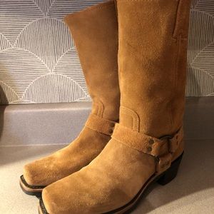 Frye tan suede leather harness boots. Only worn three times. Practically new.
